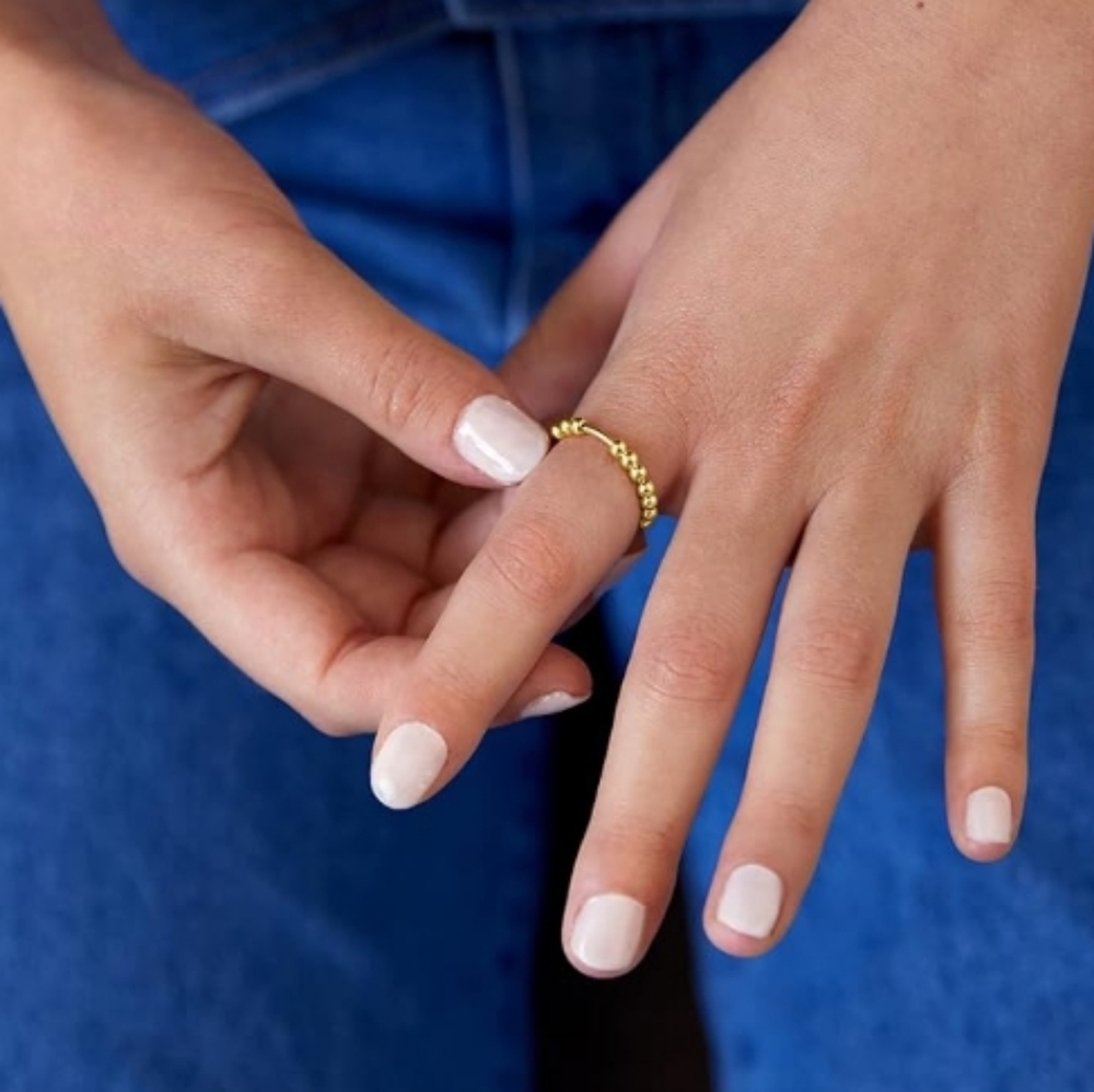 14K Gold Plated Spinner Anxiety Bands with Beads Ring In White Gold - Picture 4 of 5